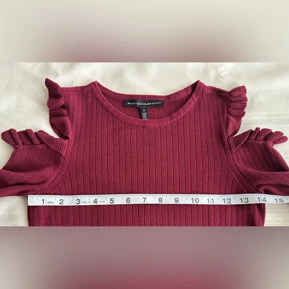 White House Black Market Off-Shoulder Burgundy Sweater - Picture 9 of 14